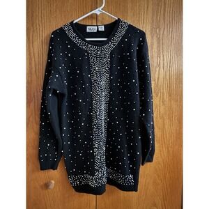 Vintage Nilani Pearl Beaded Sweater Wms S Black Cozy Soft Angora Lambswool Party